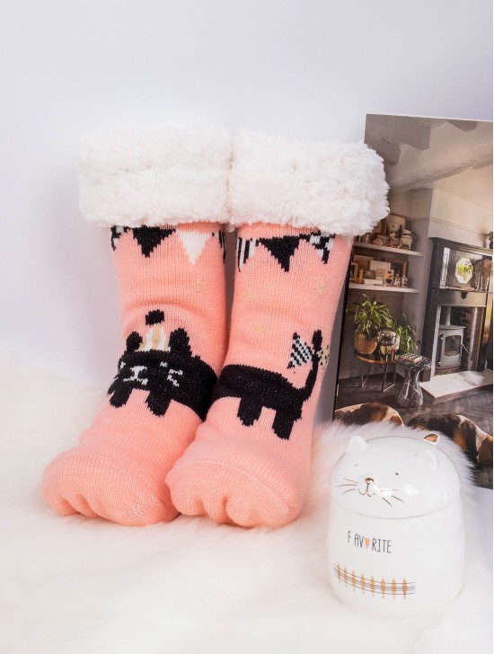 Indoor  Anti-Slippery  Slipper Socks W/ Party Cat Design